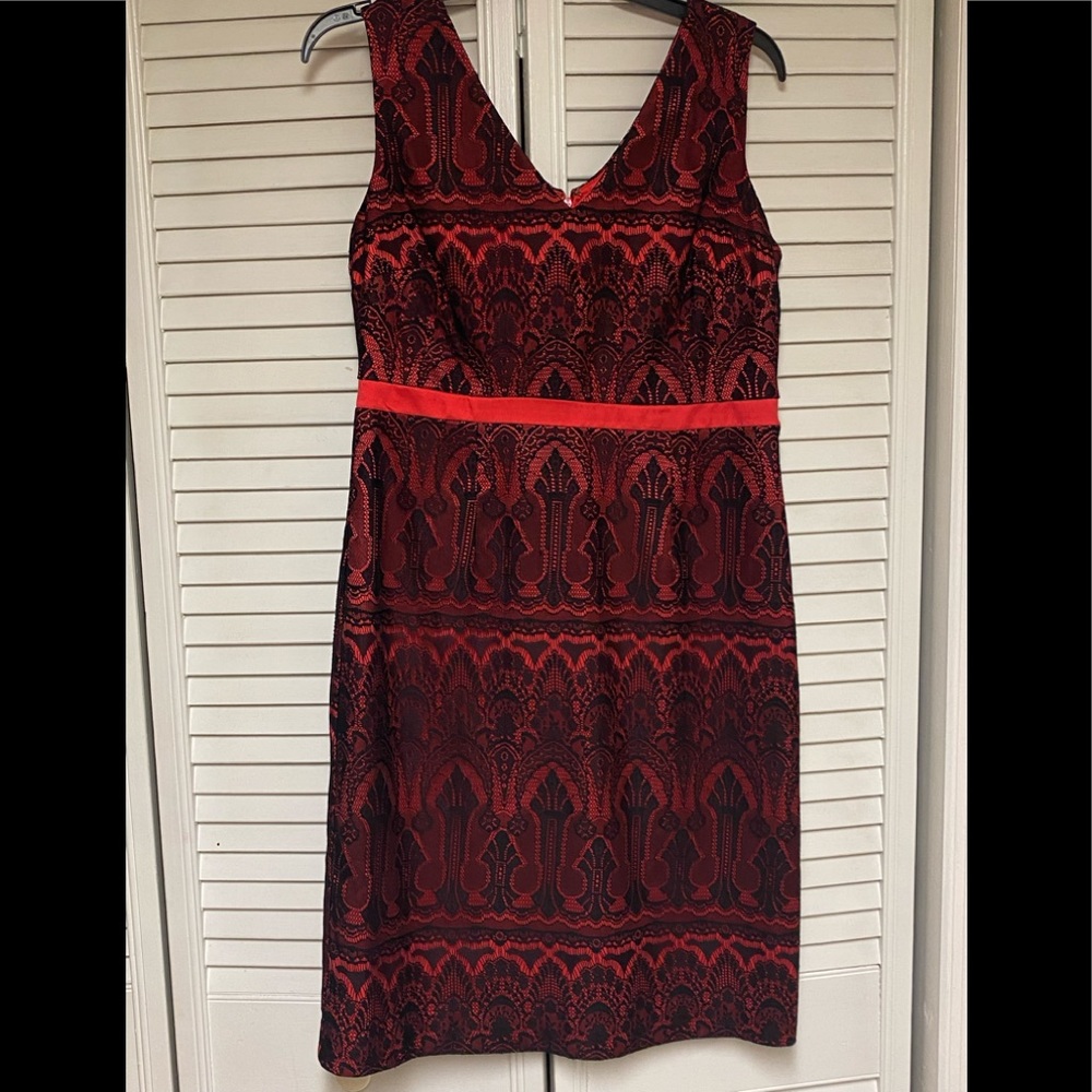 Red Black Lace Sleeveless Sheath Dress Merona Size 10